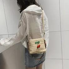 Женский милый стиль шарф Соломенные Сумочки для отдыха пляжная сумка Вишневый тканый мешок ведро милая сумка на плечо