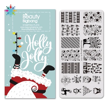

BEAUTYBIGBANG 1Pc Christmas New Year Rectangle Nail Stamping Template Nail Art Stamping Plate Tls