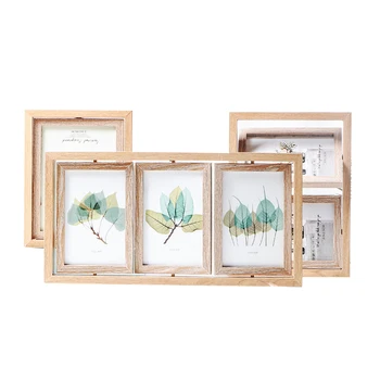 

Nordic Style Retro Rectangle Wooden Photo Frame Rotatable Two-sided Combined Rahmen Household Decoration