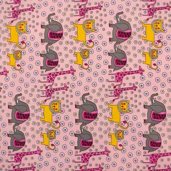 

1 yard Polyester/PVC coated Waterproof Fabric for bag, Elephant, Giraffes, Lion on pink background (width=140cm)