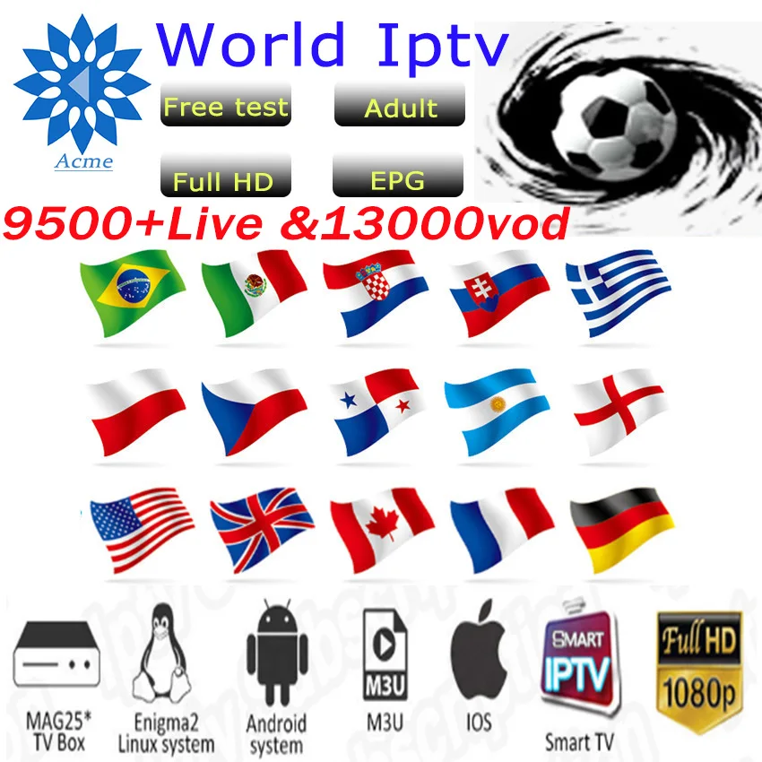 

Italia IPTV M3U Subscription French UK Portugal Spanish Turkey IPTV Account Code M3u Enigma Smart World TV for Mag Android box
