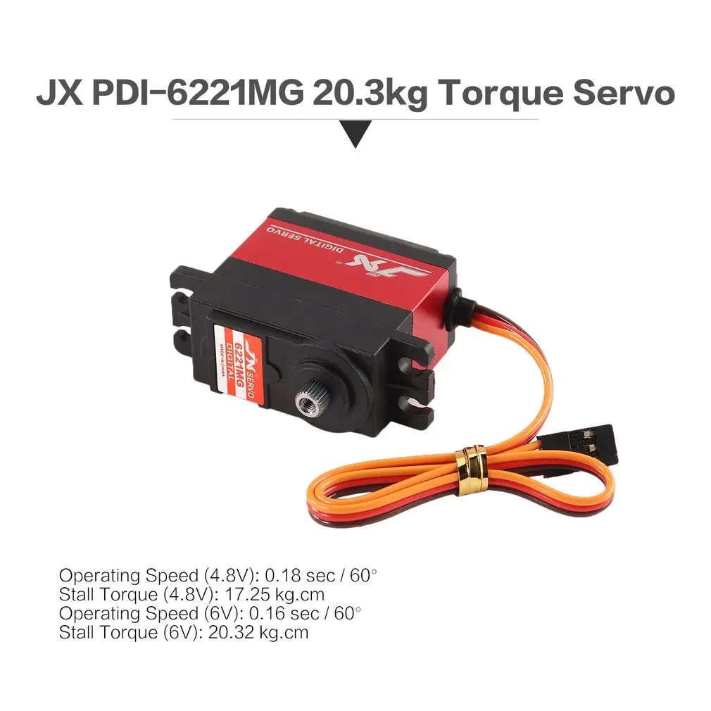 

JX PDI-6221MG металлический RC сервопривод 4,8 V-6V 0.16sec/60 цифровой сервопривод 20,3 kg крутящий момент Алюминий для 1/10 1/8 RC Car/HHK большой самолет