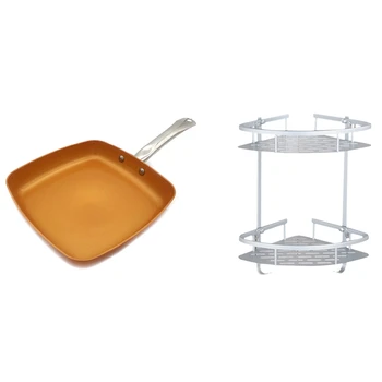 

1 Pcs Non-Stick Copper Frying Pan with Ceramic Coating & 1 Pcs 2 Tier Shower Shelf Caddy Adhesive Storage Basket
