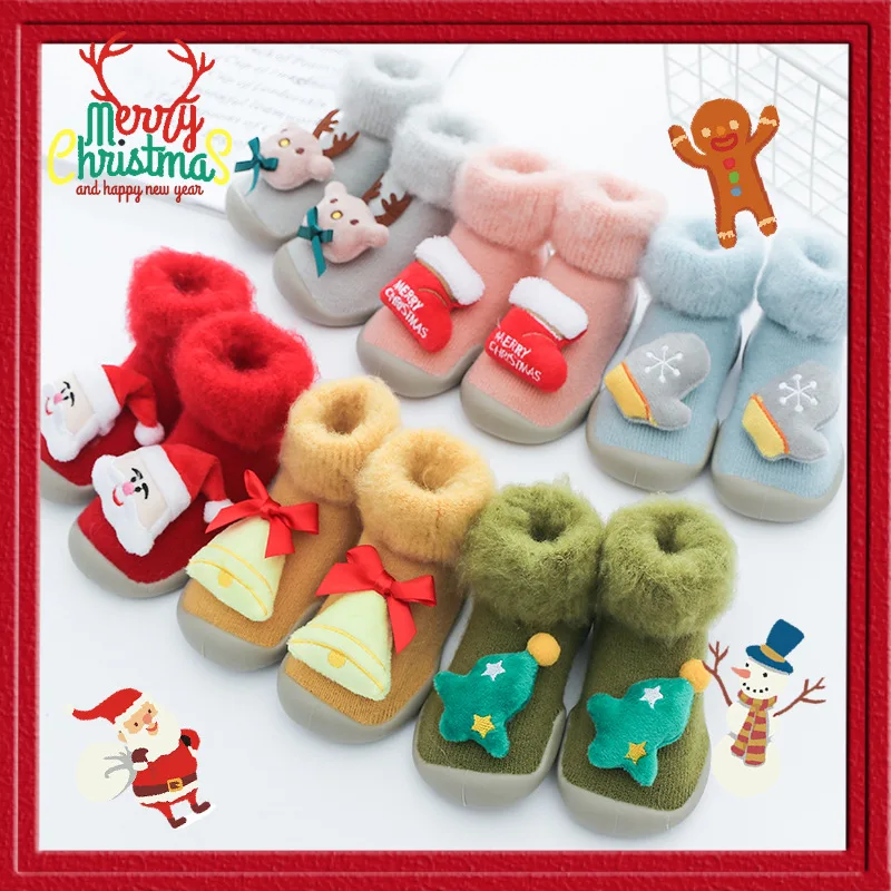 baby toddler shoes non-slip New Year Animal Christmas tree elk Santa Claus shoes sock floor shoes thicker Foot Socks T02 TX01