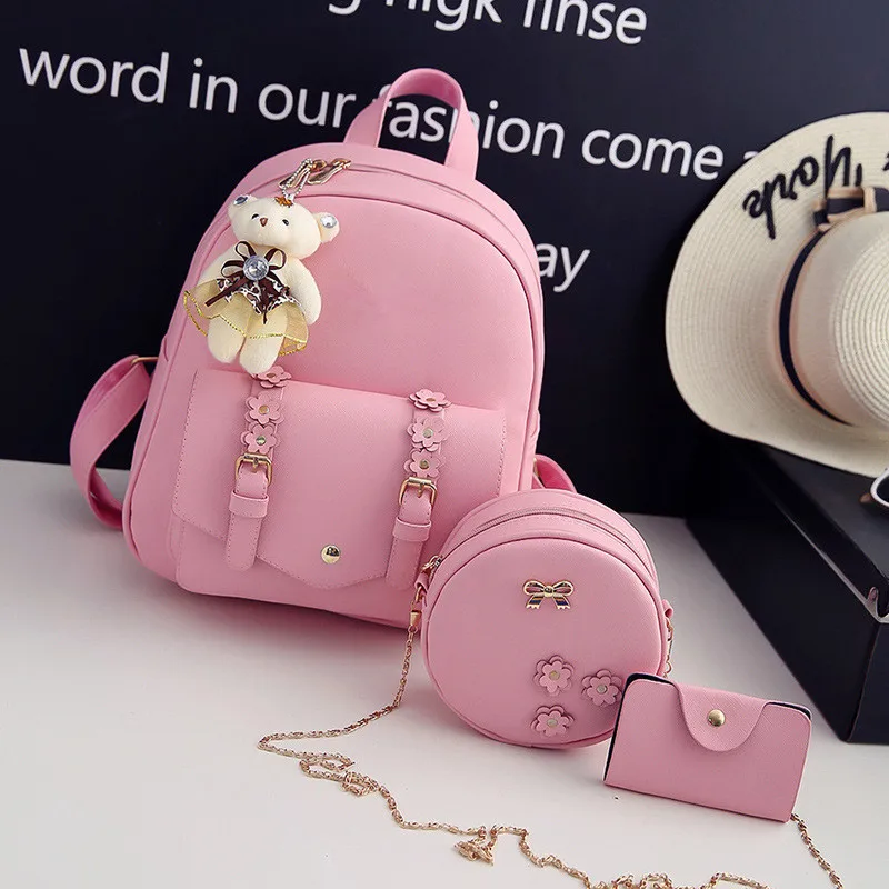 New Leather Three Piece Backpack Sets For Women Fashion Leather Backpack + Wallet + Card Holder 3 Sets