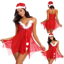 Рождественская ночная рубашка, Дамское сексуальное нижнее белье, шляпа, нижнее белье, подтяжки, юбка, нижнее белье, одежда для сна, сексуальная ночная рубашка с v-образным вырезом, нижнее белье# W