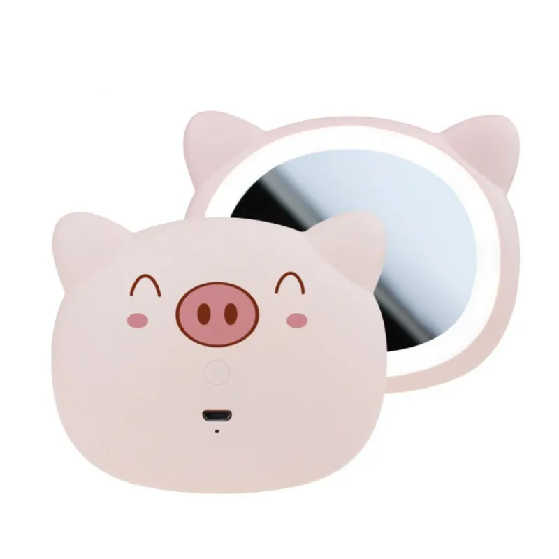 

Usb Charge Mirror Lamp Handheld Cosmetic Mirror Night Light Cute Pig Make-Up Mirror Rechargeable Mini Portable Women Portable