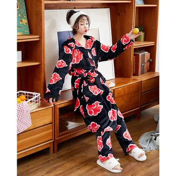 

Naruto Red Cloud Anime Pajamas Sets Long Sleeve Sleepwear Suit Cartoon Home Women Nightclothes Nightwear Warm Winter Gifts