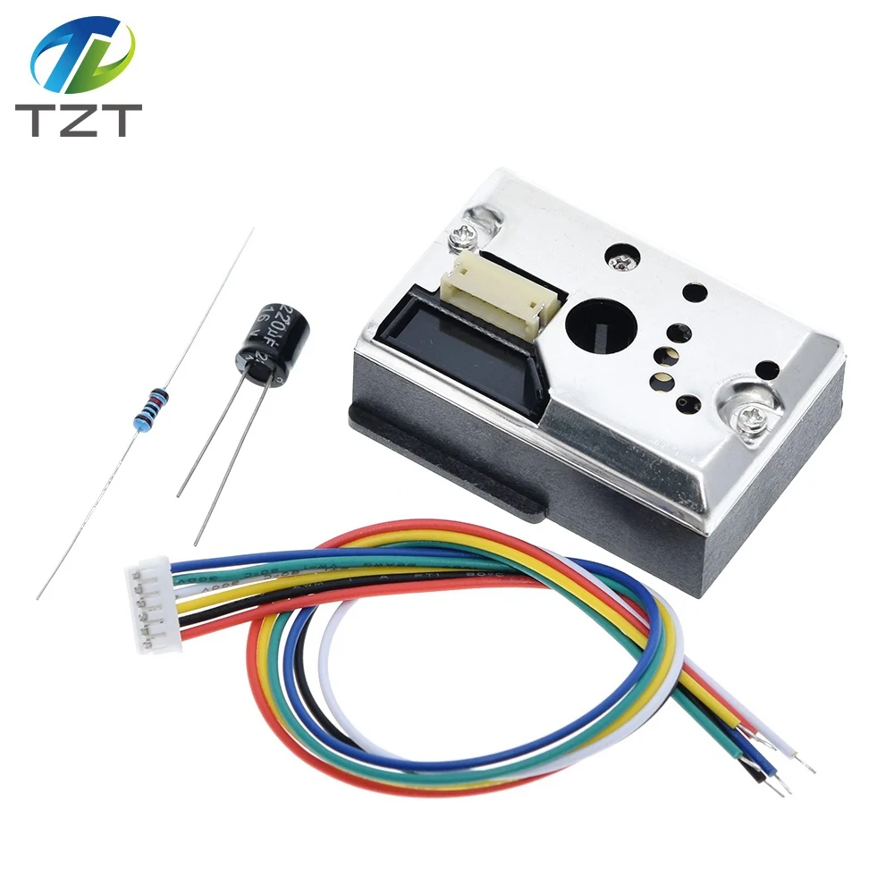 Компактный Оптический датчик пыли TZT GP2Y1014AU0F, совместимый с GP2Y1010AU0F GP2Y1010AUOF датчик дымовых частиц с кабелем