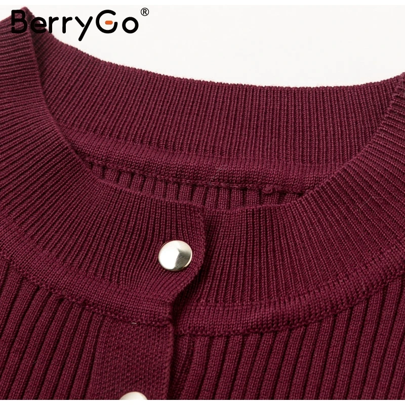 BerryGo Элегантное трикотажное платье с высокой талией женское облегающее одноцветное офисное дамское осеннее платье сексуальное облегающее женское платье с длинным рукавом