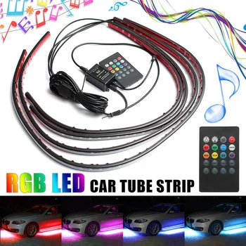 

4pcs Car RGB LED Strip 5050 SMD Decorative Atmosphere Lamps Under Car Tube Underglow Underbody System With Remote Neon Light Kit