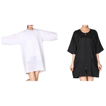 

2 Pcs Salon Hairdresser Aprons with Zipper Round Collar Barber Cape Hairdressing Waterproof Haircut Apron, Black & White