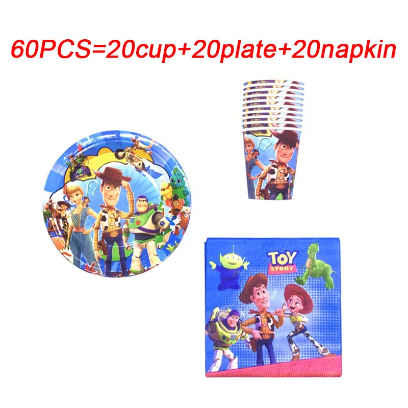 beipanzhi-60pcs Disney мультфильма «История игрушек», 4 Базз светильник год тема набор одноразовой посуды чашка тарелка салфетки детский день рождения украшения, товары для вечеринки - Цвет: beipanzhi-60pcs