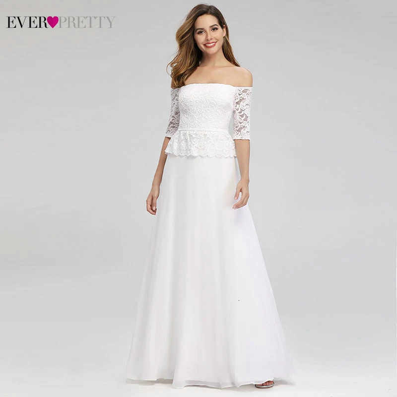 Robe De Soiree Femme Ever Pretty белые вечерние платья с открытыми плечами и половинными рукавами элегантное кружевное вечернее платье для вечерние