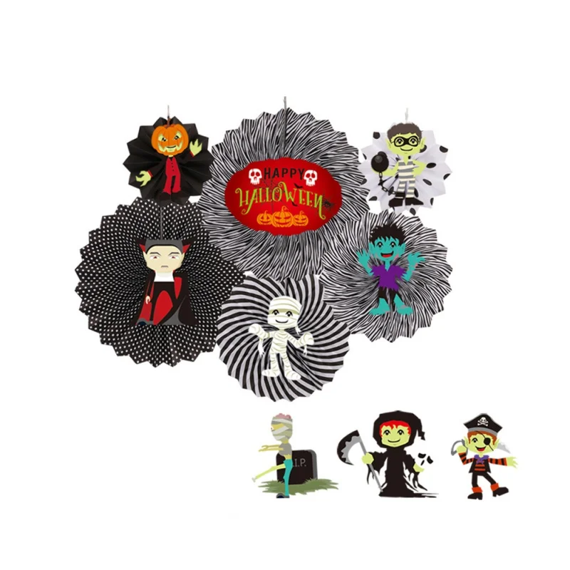 Halloween DIY Decorations Bar Kindergarten Ktv School Wall Decoration Paper Fan Halloween Flower Supplies - Цвет: Мятно-зеленый