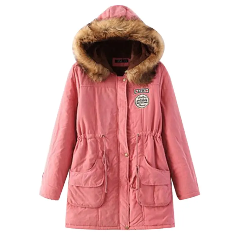 Зимняя куртка для женщин, парка с меховым воротником, тонкая парка на молнии, модная толстовка с капюшоном, хлопковое Утепленное зимнее пальто, верхняя одежда, длинное женское зимнее пальто - Цвет: dark pink
