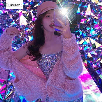 

Sweet Pink Little Tassel Lady Cardigan Sweater 2020 Woman Pocket Lantern Long Sleeve Loose Knit Top Autumn Korean Style Jumper