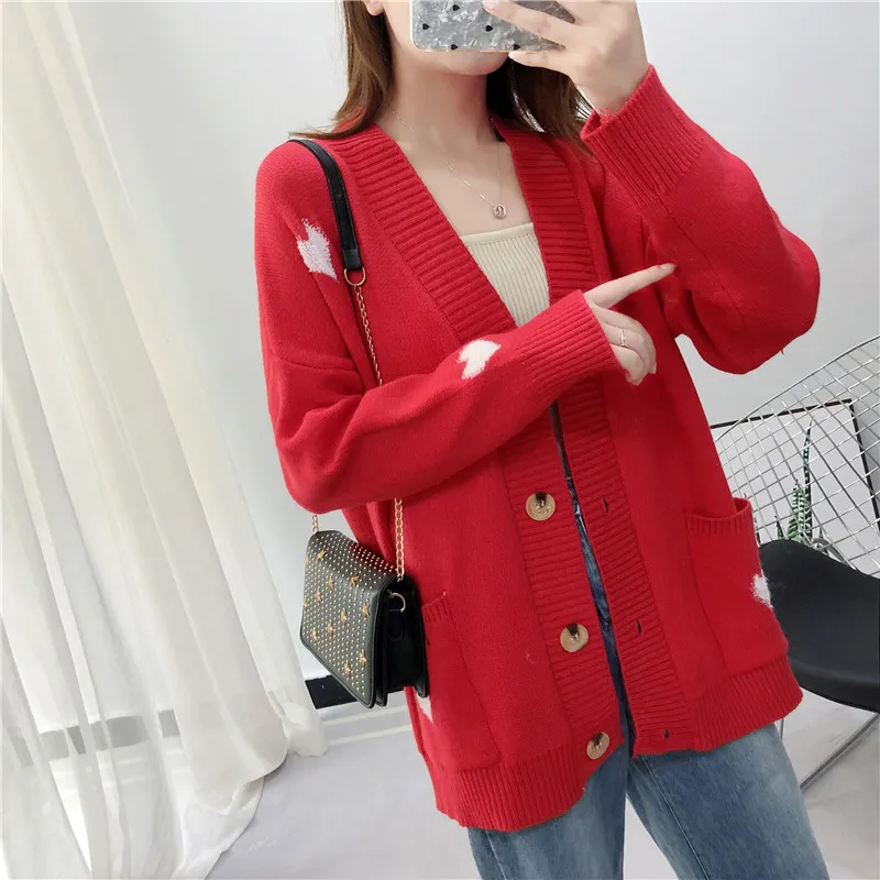 

Knit cardigans 2019 fashion women sweater full sleeve and length love pattern solid suit spring and autumn