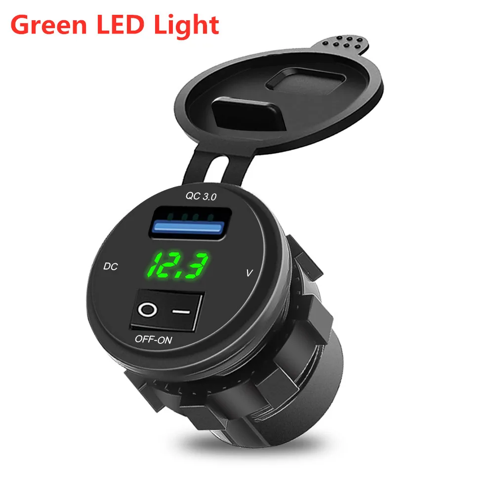 Green LED Light KEBIDU 12 V-24 V зарядных порта USB для автомобиля Зарядное устройство с Led светильник Мощность автомобильный адаптер розетка Отдельный переключатель для QO3.0 для автомобиля - Тип штекера: Green LED Light