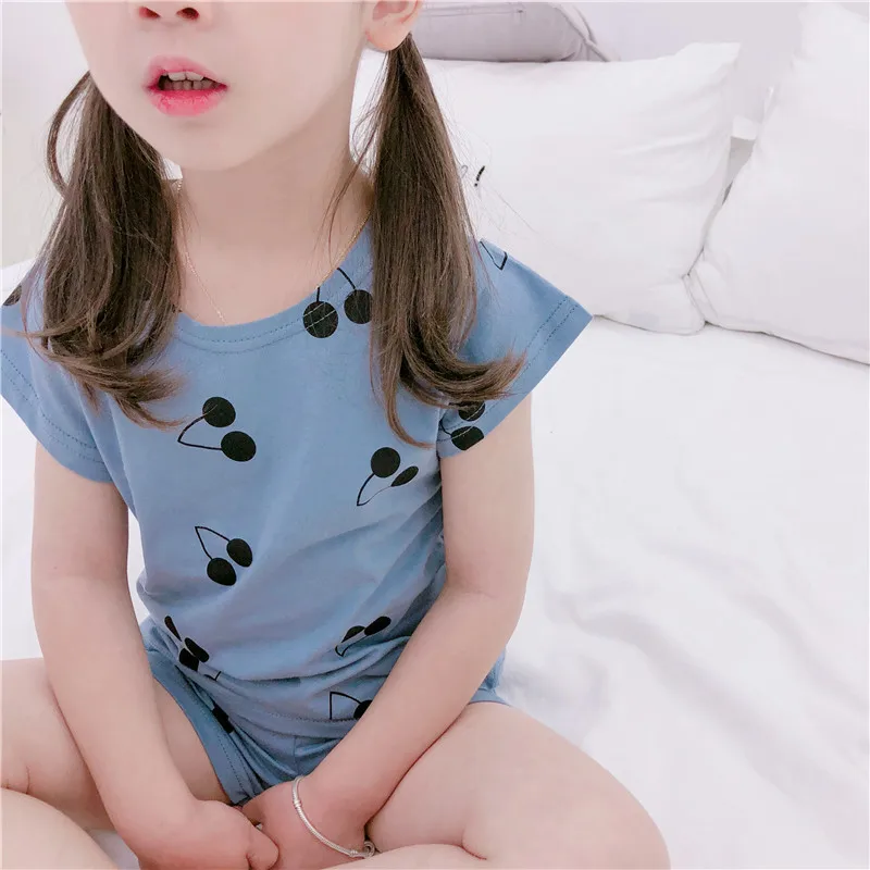 Summer New Style Tracksuit Men And Women Children Korean-style Cute Printed Hemp Cotton Homewear Set