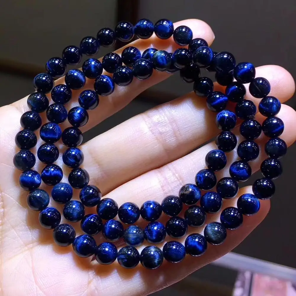 6.3mm Natural Namibia Pietersite Bracelet Blue Stone Stretch Healing Best Gift 3 Laps Round Beads Cat Eye Effect AAAAAA