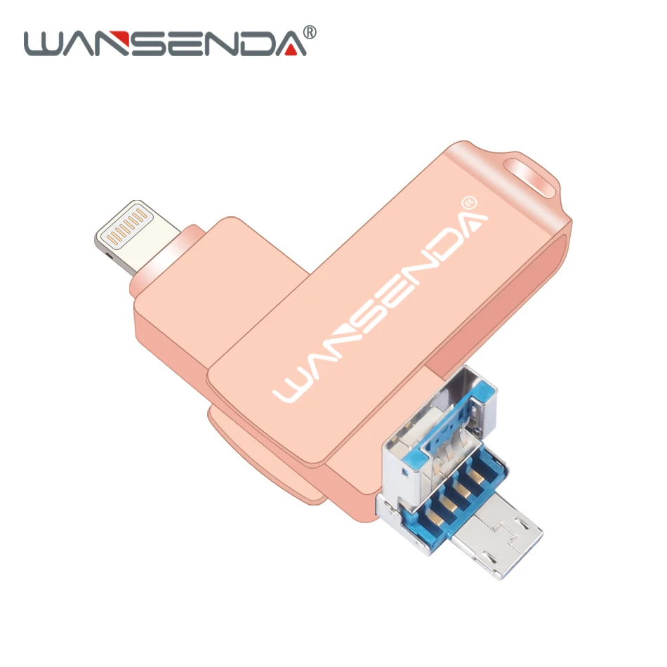 Pink WANSENDA OTG USB флеш-накопитель 3 в 1 USB3.0& iOS& Micro usb флеш-накопитель 128 Гб 64 ГБ 32 ГБ 16 ГБ 8 ГБ флешка - Цвет: Pink