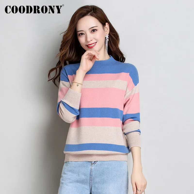 COODRONY Brand 2020 Autumn Winter New Merino Wool Female Jumper Streetwear Elegant Striped Slim Pullover Sweaters Women W1174