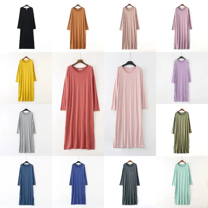 Women Loose Modal Nightdress Large Size Long-sleeved Dress Women Long Night Dress