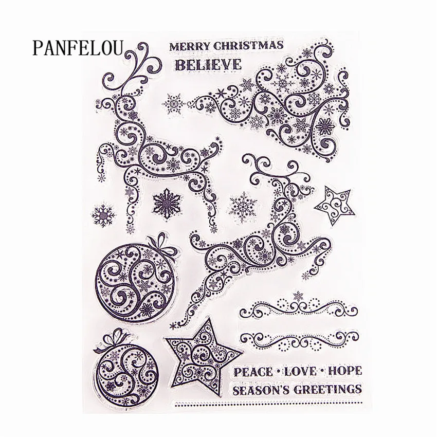 PANFELOU 13x18cm Christmas deer tree stars Transparent Silicone Rubber Clear Stamps cartoon Scrapbooking/DIY New year album