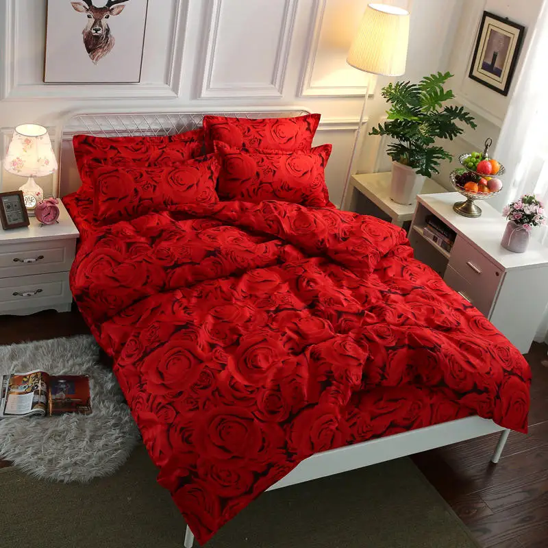 fitted sheet Красная роза комплект постельного белья растительный Кашемир и хлопок материал мягкий и удобный Свадебная кровать украшение сладкая любовь - Цвет: fitted sheet