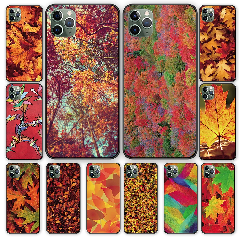 Golden Fall Leaf Black TPU Case cover For iPhone 5 5S 6 6s 7 8 Plus X XS XR 11 Pro Max | Мобильные телефоны и аксессуары