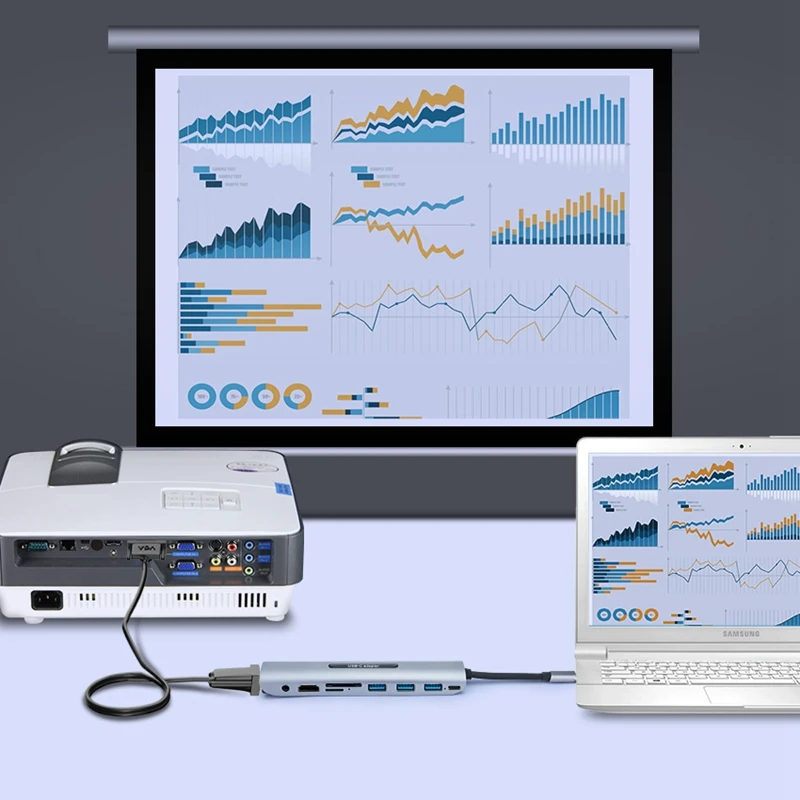 USB C док-станция Thunderbolt 3 тип-c к HDMI VGA USB TF SD карта с 3,5 AUX аудио разъем HD конвертер адаптер для Macbook Pro