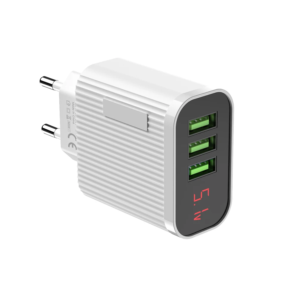 White USB зарядное устройство, 3 порта, светодиодный дисплей, 3 А, быстрая зарядка, зарядное устройство для мобильного телефона, настенное зарядное устройство для iphone, samsung, Xiaomi, huawei, универсальное - Тип штекера: White