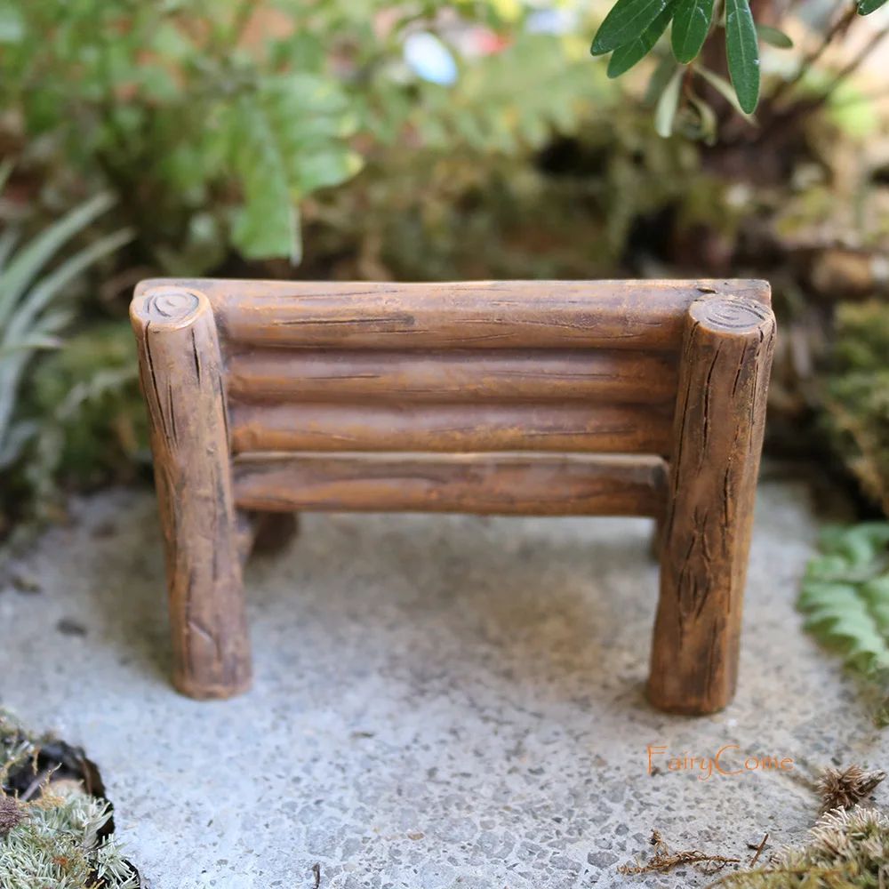 Miniature Dollhouse FAIRY GARDEN ~ Wood Look Resin Bench w Tea Table ~ NEW 
