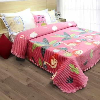 

Crystal Velvet Ruffles Flamingo Bedspread Warm Pink Winter Bed Cover Sheet Coverlet Blanket not include Pillowcase 200x230cm