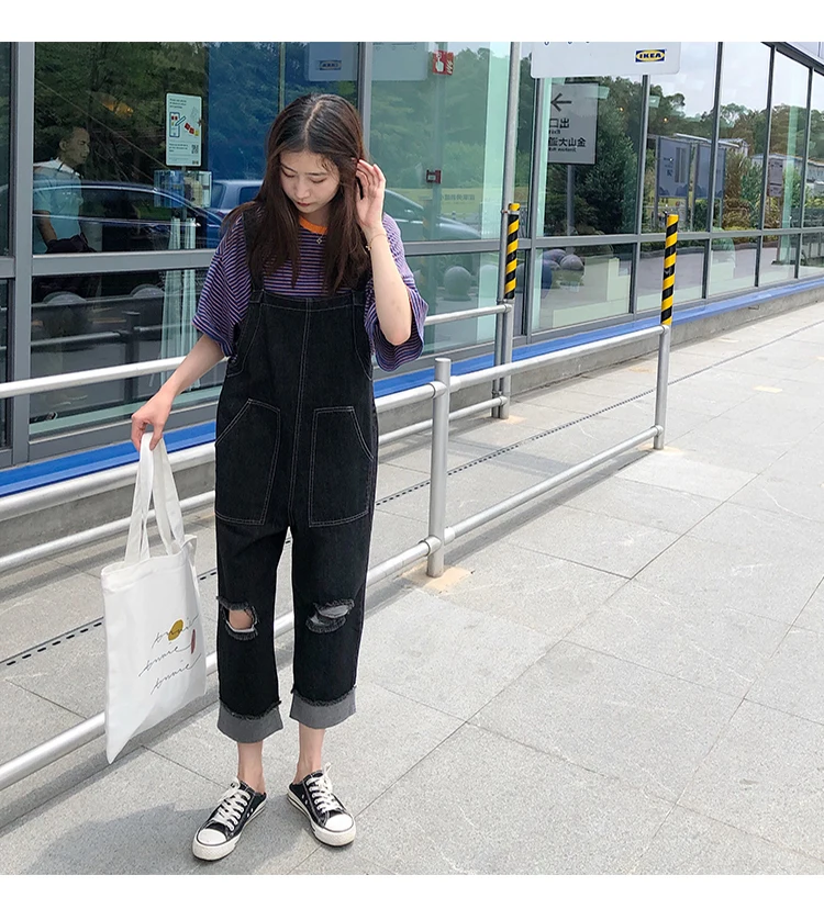 Women Denim Jumpsuits Women's trousers Jeans Casual Cowboy nine minutes trousers girl Wide Leg Deniml Ripped Jumpsuit Overalls