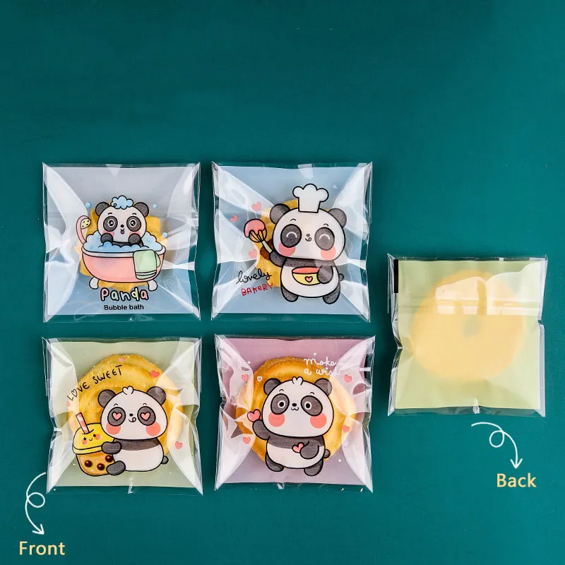 AQ 100pcs/lot Colorful Frosted Cute Cartoon Panda Baby Birthday Handmade Cookies Cellophane Dessert Self Adhesive Packaging Bag | Дом и сад
