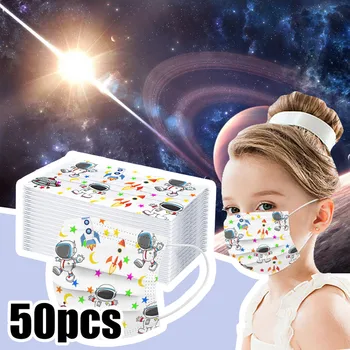 

50PCS Children's mask Disposable Face Mask Space Astronaut Printed Face Mask 3Ply Ear Loop Mascarilla masqu unisex boys girls