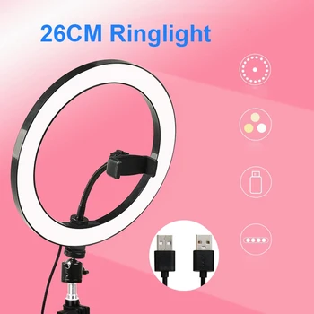 

Photography Dimmable LED Selfie Ring Light Youtube Video Live 3500-5500k Photo Studio Light With Phone Holder USB Plug Tripod