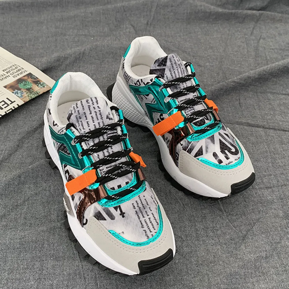 

PVC Chunky Women Platform Sneakers Breathable Fashion Casual Lace Up Vulcanize Shoes for Women Trainers Dad Shoes