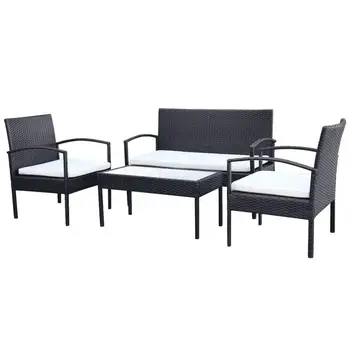 

【AU Warehouse】Furniture Garden Sofa Set Seven Pieces Poly Rattan Black