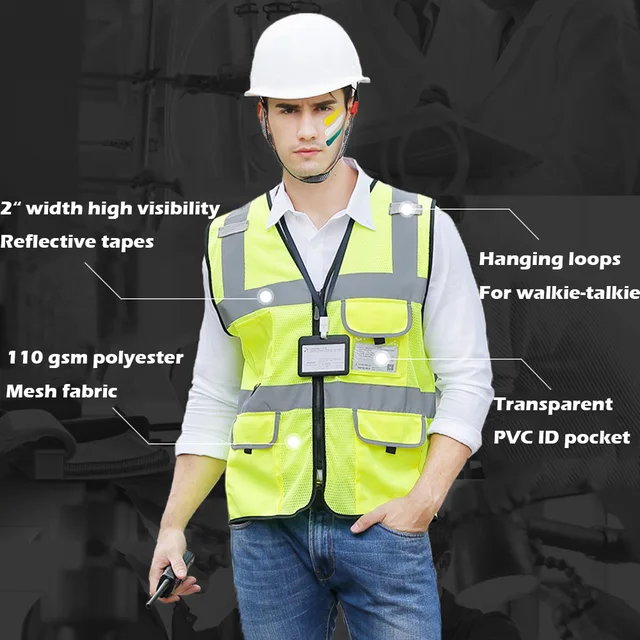 Adult Reflective Safety Vest with Zipper and Stripes