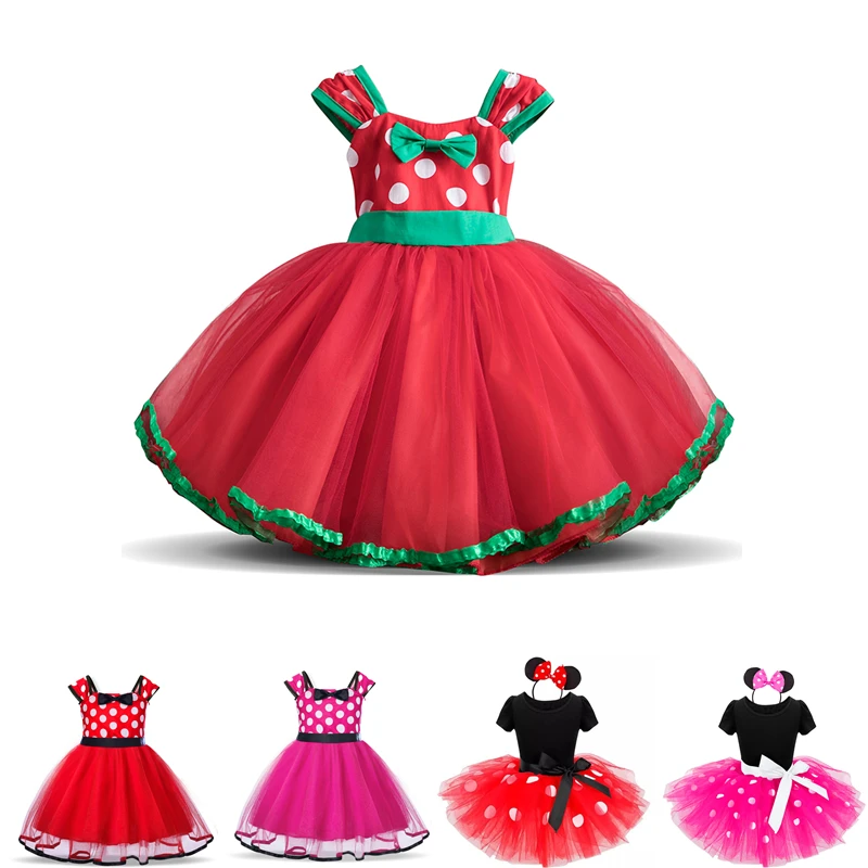 

Cute Minnie Mouse Dress For Baby Kid Girls Clothes Set Polka Dots Birthday Party Mouse Ears Headband Costume Tulle Girls Dress