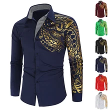 Chemise de luxe à manches longues pour hommes, imprimé Floral, à revers, décontracté, Slim, à boutons, surdimensionné, automne hiver