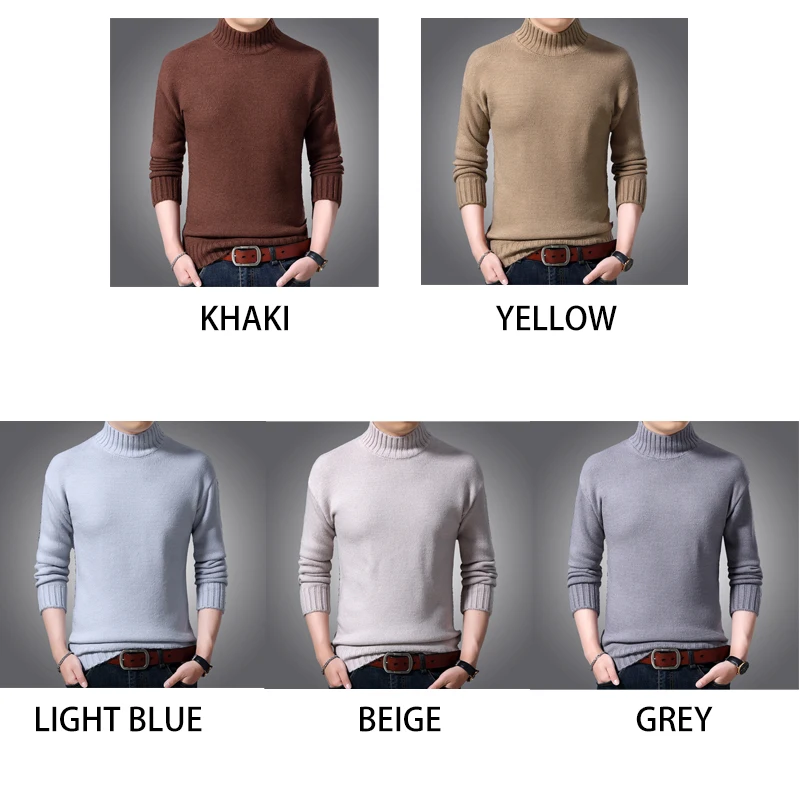 70% OFF 2019 High Quality Warm High Neck Sweater Men Fashion Solid Knitted Mens Sweaters Casual Slim Pullover Male Tops Hole Sweater