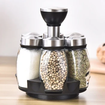 

Kitchen Jars For Spices Rotating Glass Cruet Seasoning Jar Set BBQ Pepper Salt Shakers Paprika Bottle Kitchen Storage Rack Jar