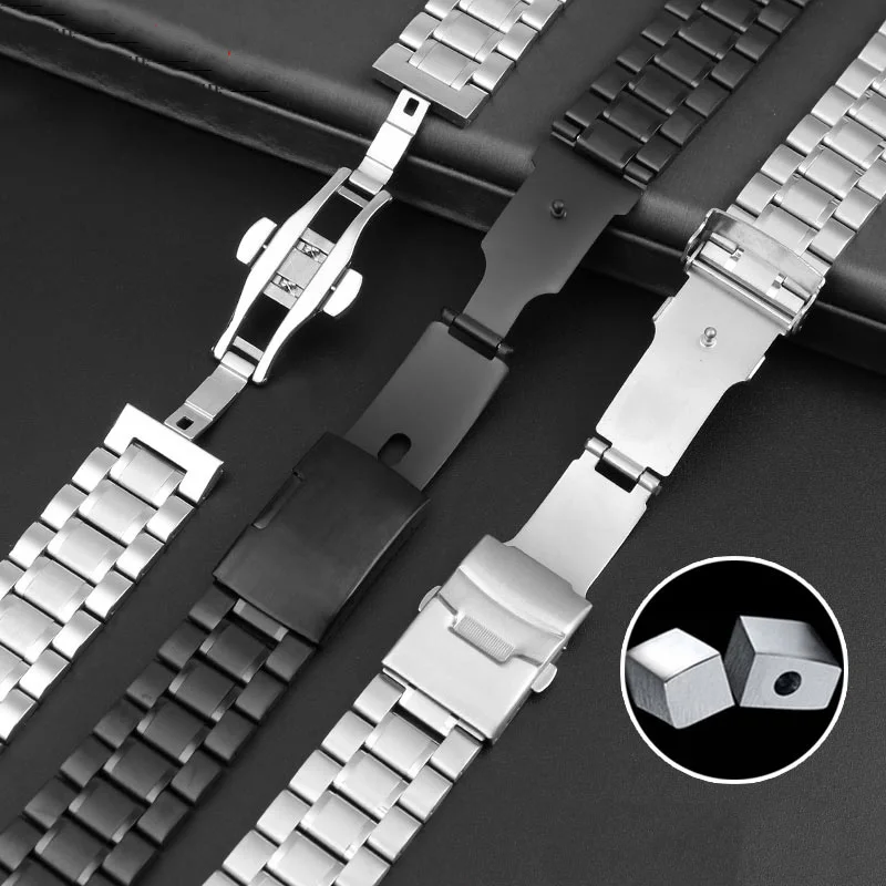 Premium Stainless Steel Curved Strap Watchband for Men, Adjustable 20-24mm