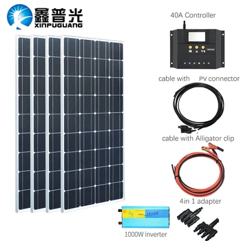 

XINPUGUANG 400w solar panel Solpanel kits system 4pc 100w charge with 1000w inverter for 12v or 24v battery home Sonnenkollektor