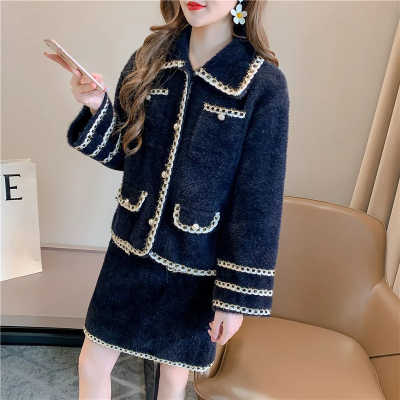 

Room 208682, row 3, No. 2 (Part 1)] real shooting imitation mink cardigan skirt suit, two-piece set [3032] 67