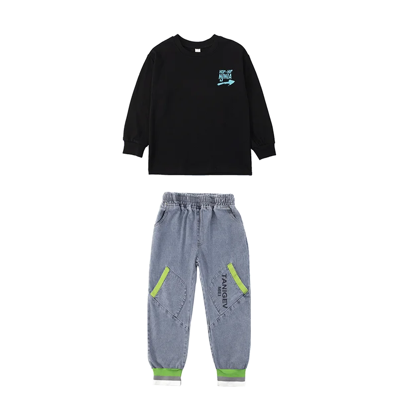 2020 Boys Hip-Hop Dance Clothes Kids Summer Loose Long-Sleeved T-Shirt Vest Jean Pants Children Jazz Street Wear Stage Outfits (1)
